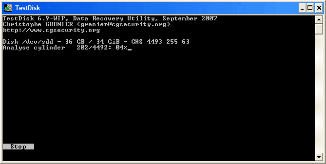 TestDisk quick search results displaying found partitions